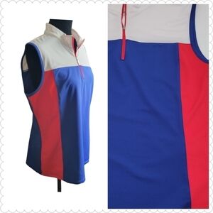 D&Co Women's Activewear Top Multicolor‎ Sleeveless Mock Neck 1/4 Zip Sz L